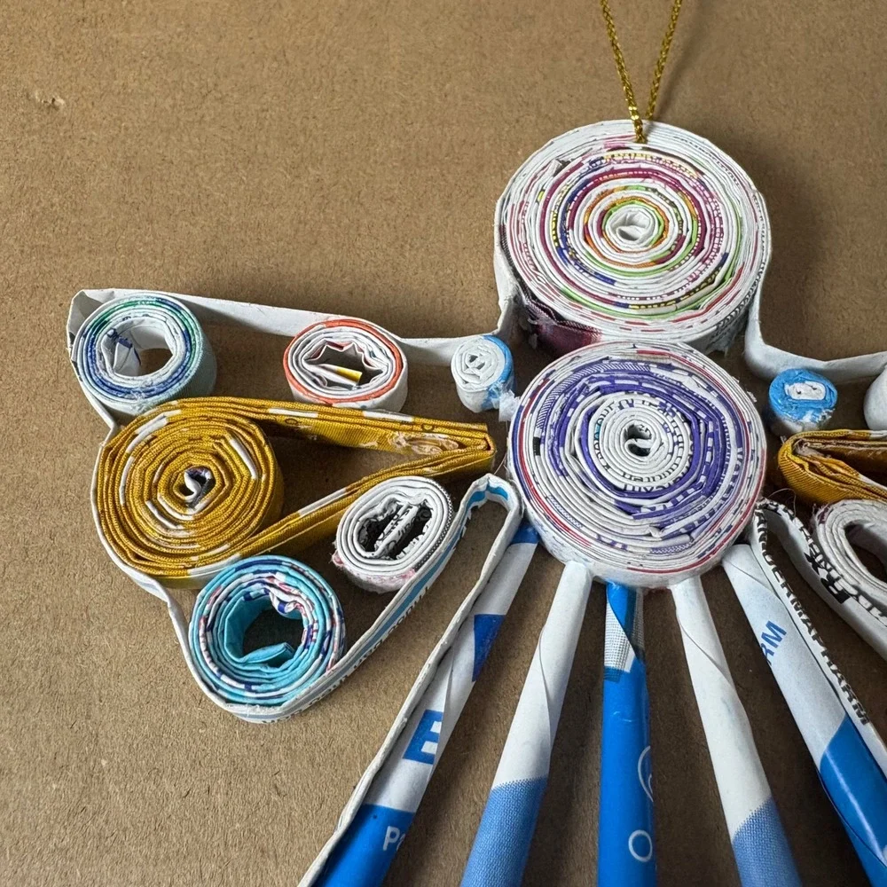 Handmade Quilled Paper Angel Ornament Holiday Recycled Sustainable Folk Art‎